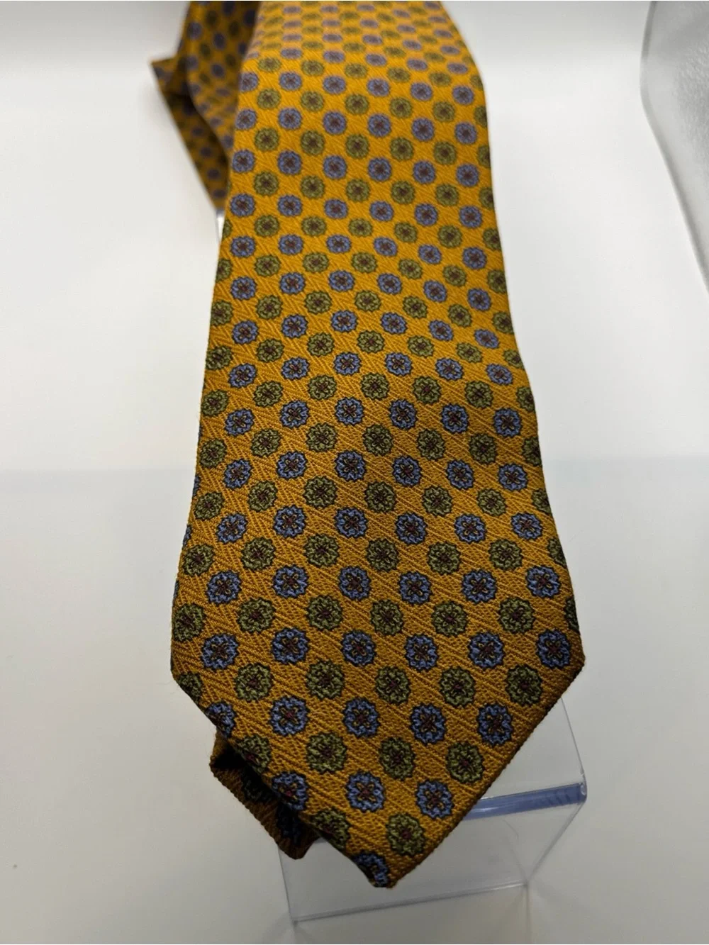 Robert Talbott Golden Yellow Medallion Silk Tie with Blue and Olive Accents